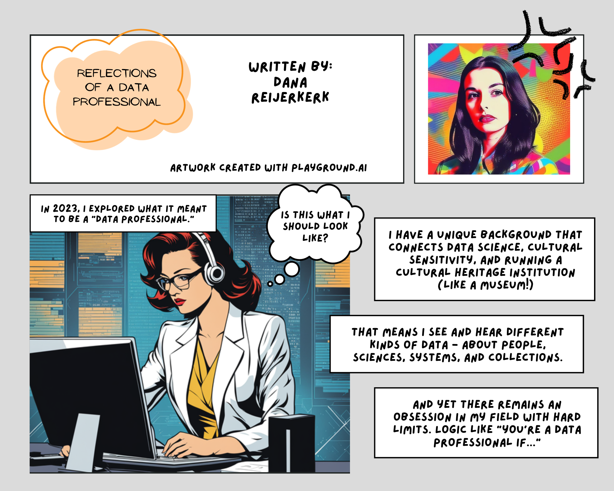 Comic page one, detailing a self-reflection of what it means to be a so-called data professional