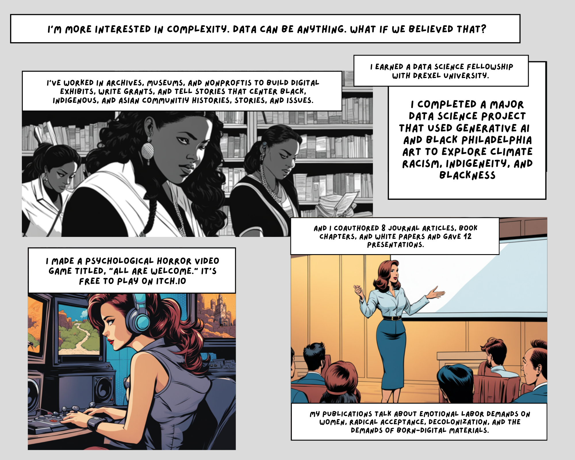 Comic page two, detailing a self-reflection of what it means to be a so-called data professional